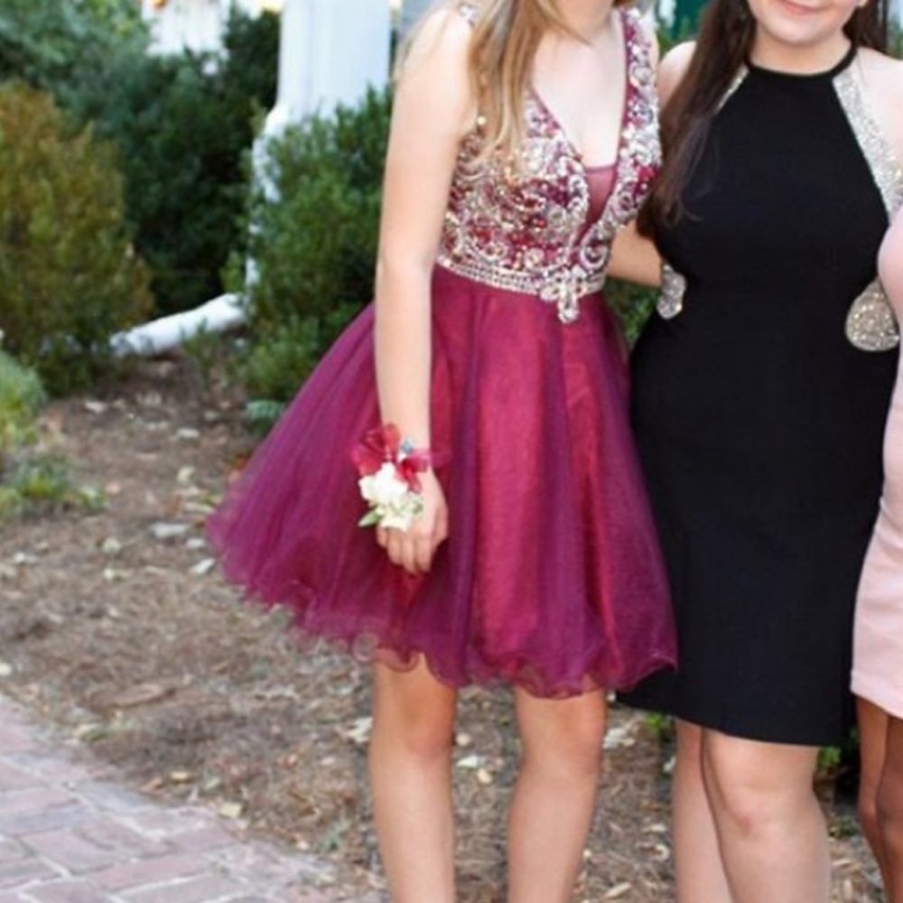 Wine red bedazzled top short dress!